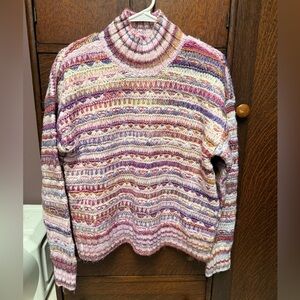 St. John's Bay Multicolor Striped Turtleneck Sweater - Pink, Cream, Purple